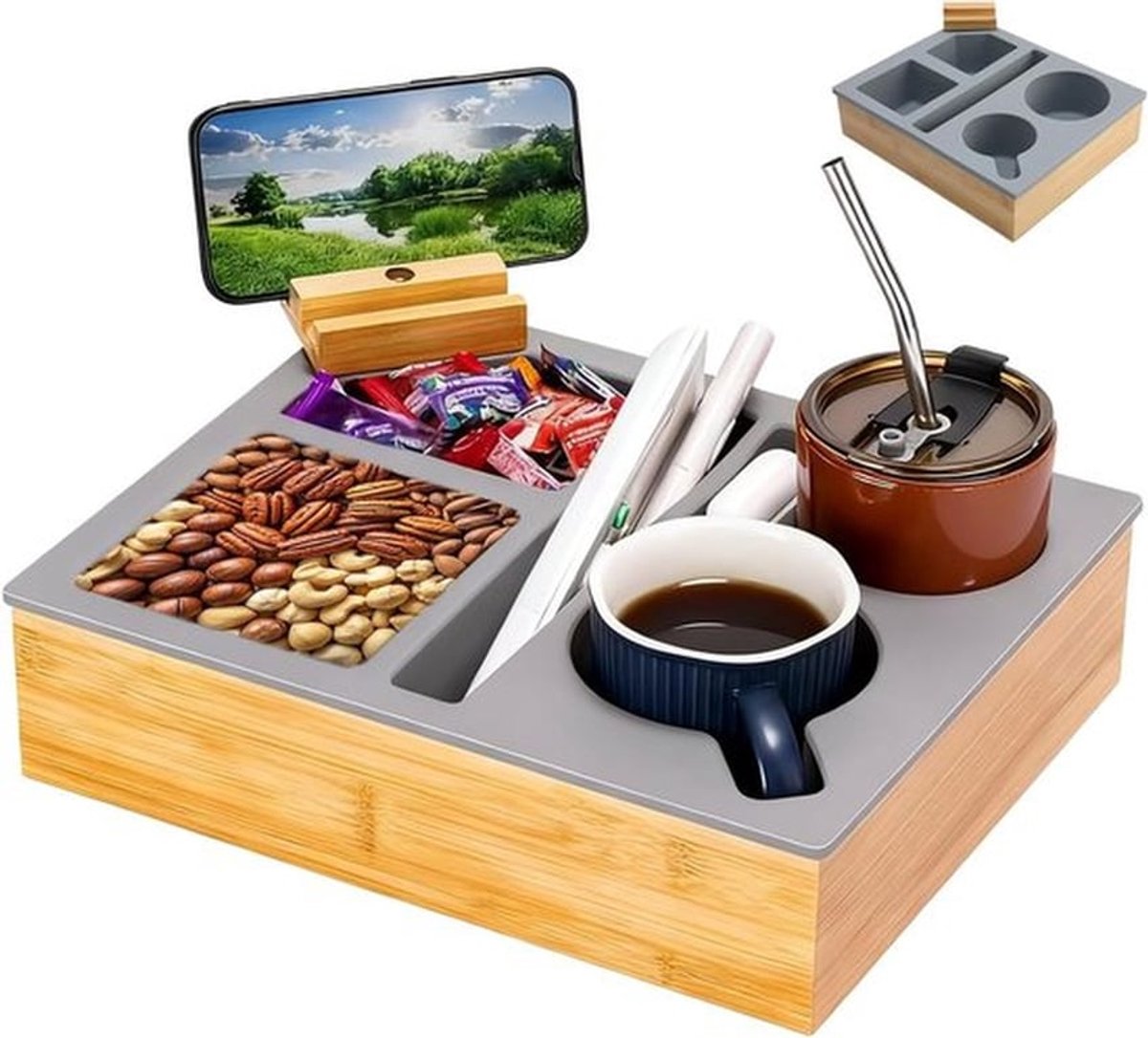 Comfortabele Snack Box met Draaibare Telefoonhouder voor Bank, Sofa en Auto - Ideaal voor Woonkamer en Cinema Decoratie