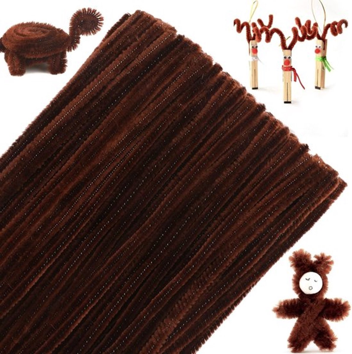 Pack van 100 Chenille Borstels en Stelen voor Creatieve Knutselprojecten voor Kinderen - Bruin