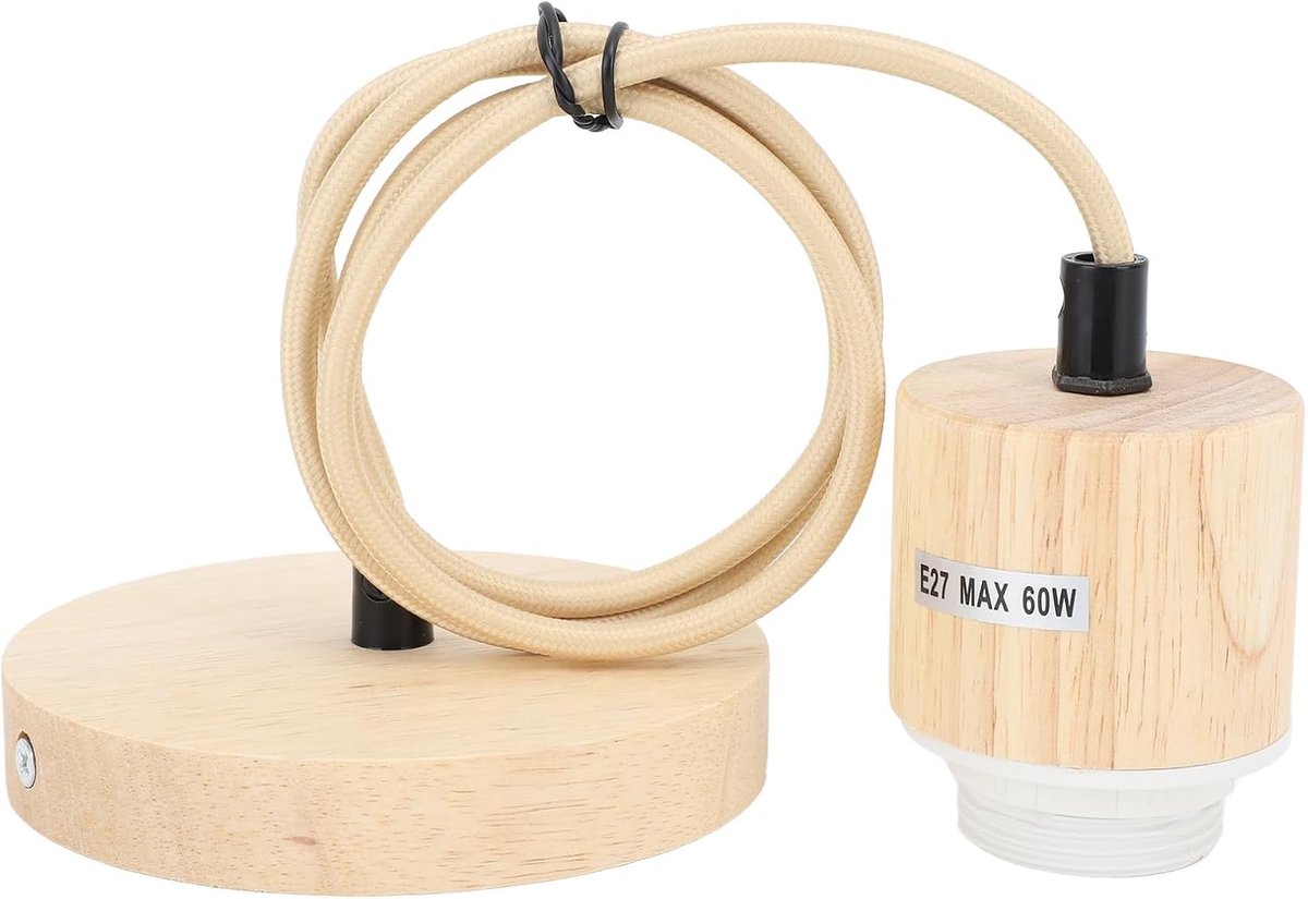 SnelShoppen - E27 Houten Hanglamp Fitting, Vintage Lampenhouder voor Keuken, Schuur en Hal, Makkelijk te Installeren, Stijlvol en Duurzaam