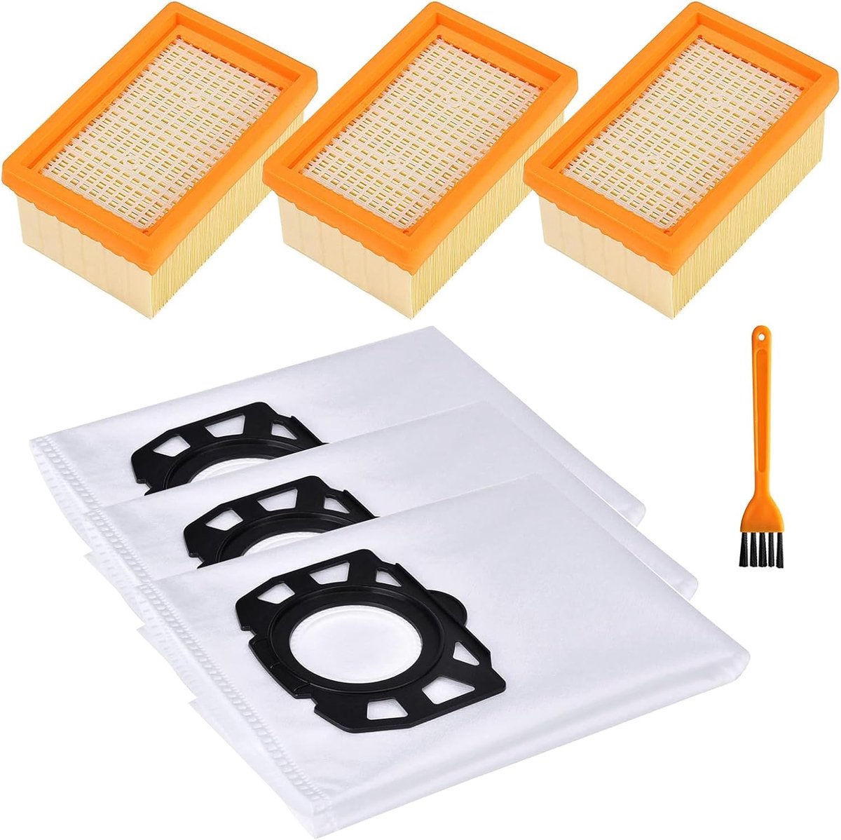 SnelShoppen - 3 Stuks Stofzuigerfilters voor Kärcher WD4, WD5, WD6 - Stofzakken en Plat Vouwfilter voor MV4, MV5 - Inclusief Borstel, Reserve Onderdel