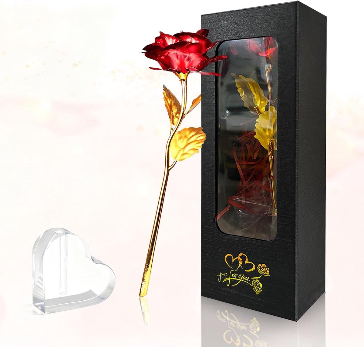 Gouden Roos van 24 Karaat, Eeuwige Zijde Rozen met Cadeaubox en Stand voor Verjaardag, Moederdag, Bruiloft en Kerstmis