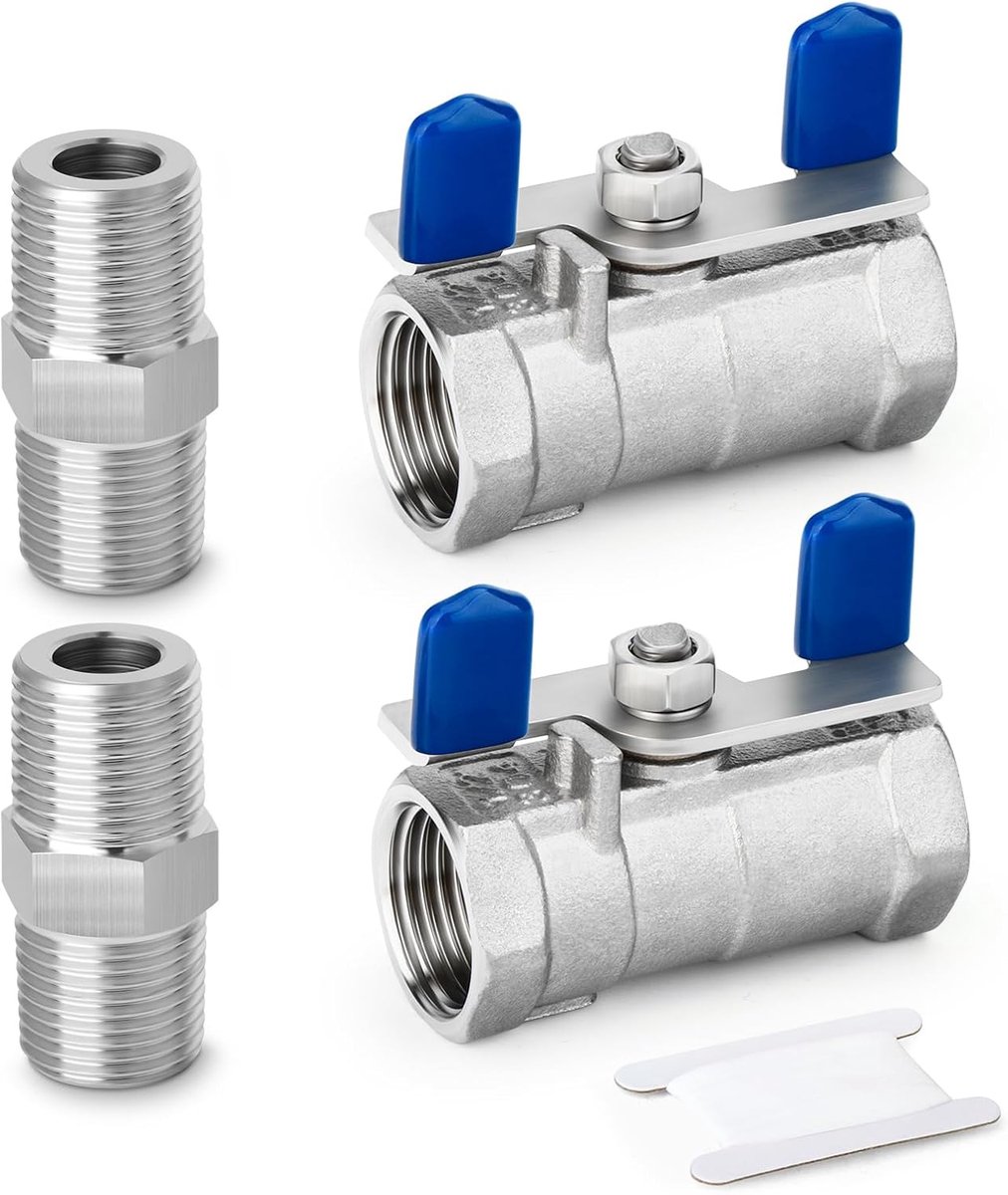 2 PCS 1/2" BSP Female Mini-Ball Valve Shut-Off Switch, 304 stainless steel fittings for water, air and industrial use. - ShopVlot