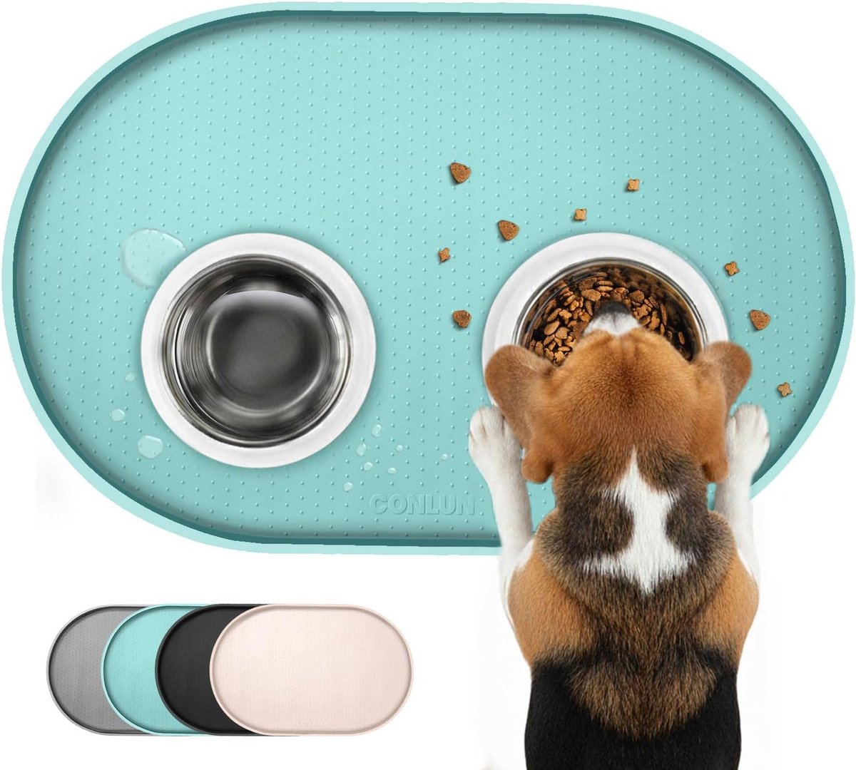 SnelShoppen - Hondenvoer Mat met Verhoogde Randen, 32 x 20 inch, Turquoise, 100% Waterdicht, BPA Vrij Siliconen Rubber voor Eten en Drinken, Spill Con