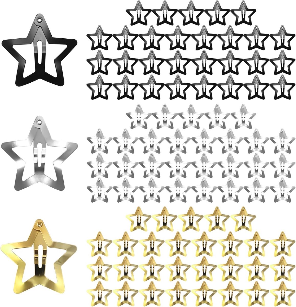 Haarclips sterren 90 stuks - 3 cm - zilver, goud en zwart - schattige haaraccessoires voor dagelijks gebruik - ShopVlot