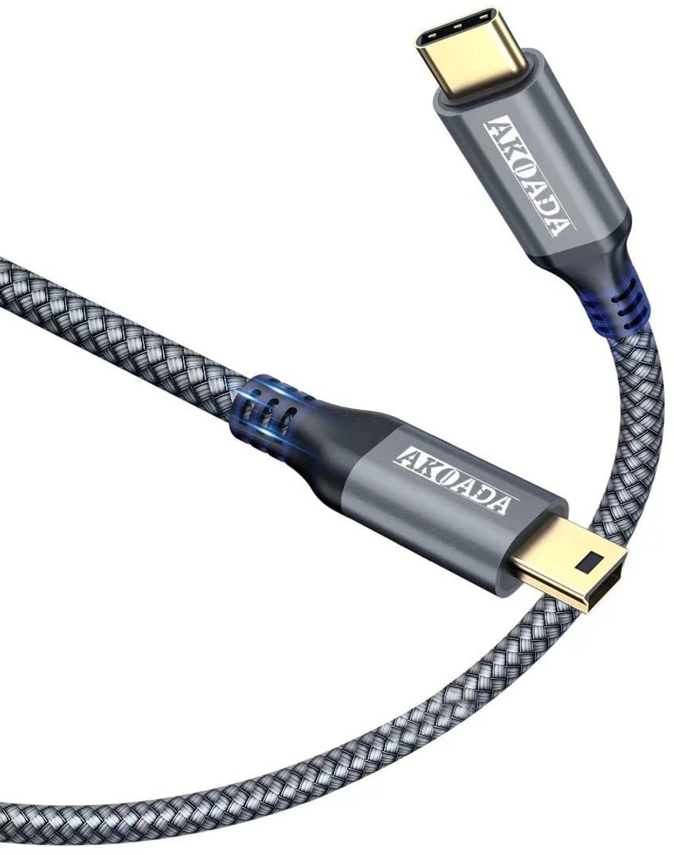 Data Kabel 3m USB MINI 2.0 Oplaadkabel voor Mobiele Telefoons en Tablets - Grijs, Snelle Oplading, Duurzaam en Flexibel