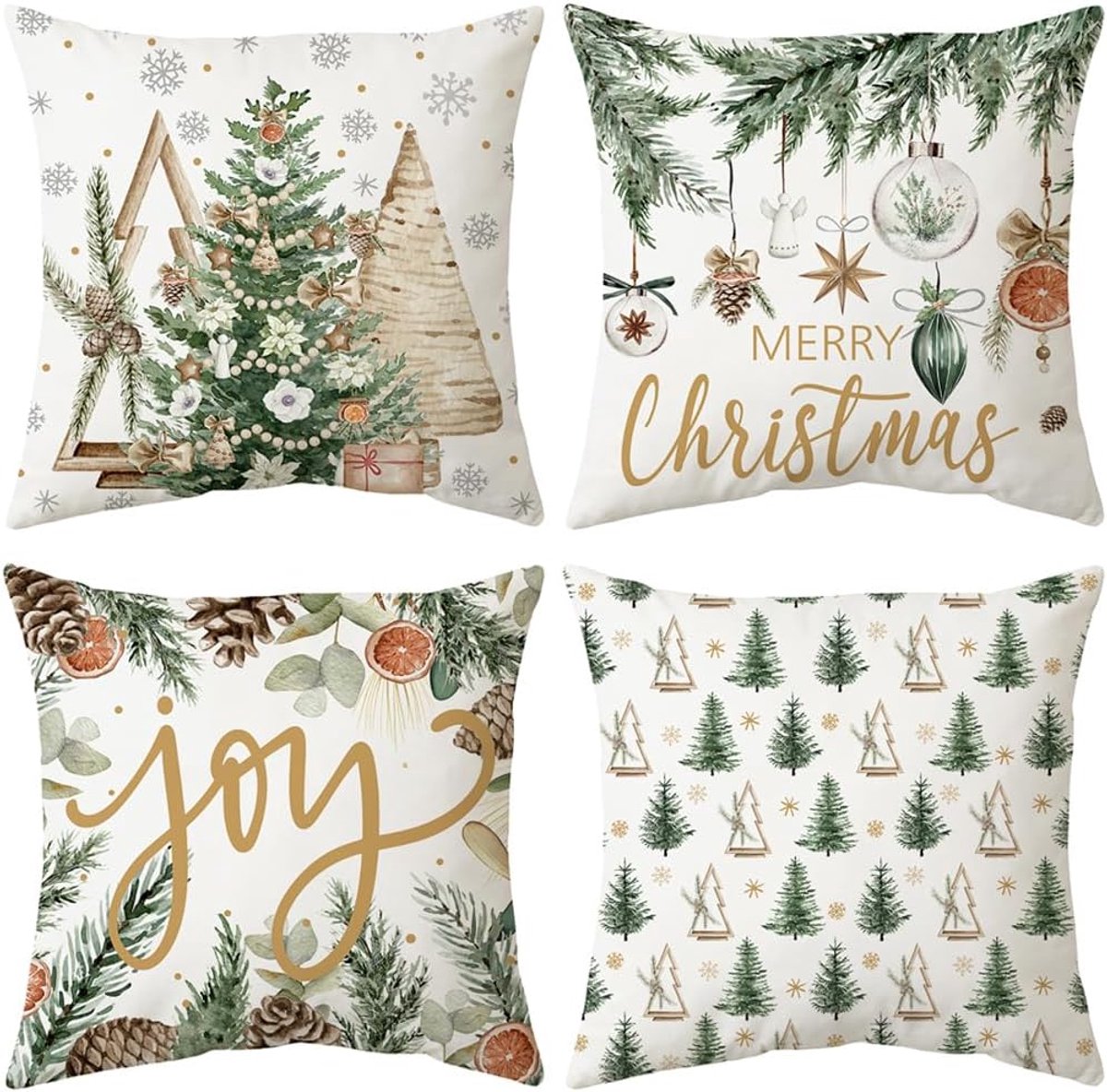 SnelShoppen - Kerst Kussen Sofa Kussen 45 x 45 cm Kussenhoezen Set van 4 Vierkante Bankkussens voor Sofa Kussens Decoratief Zacht Velvet