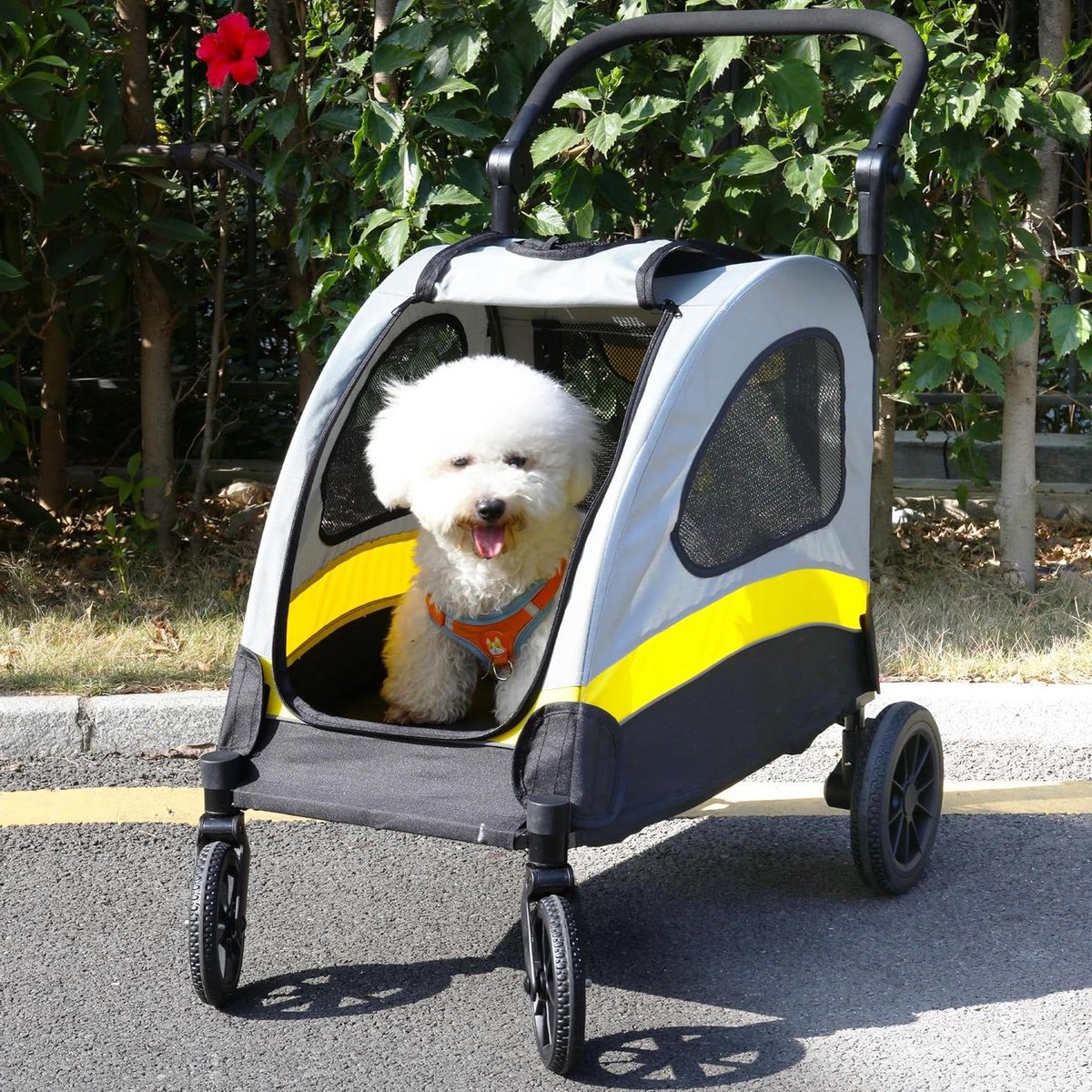 Huisdierbuggy - Hondenwagen Trolley - Comfortabel Reizen - Opvouwbaar Stevig Frame - Tot 20 kg - Grijs Geel Zwart