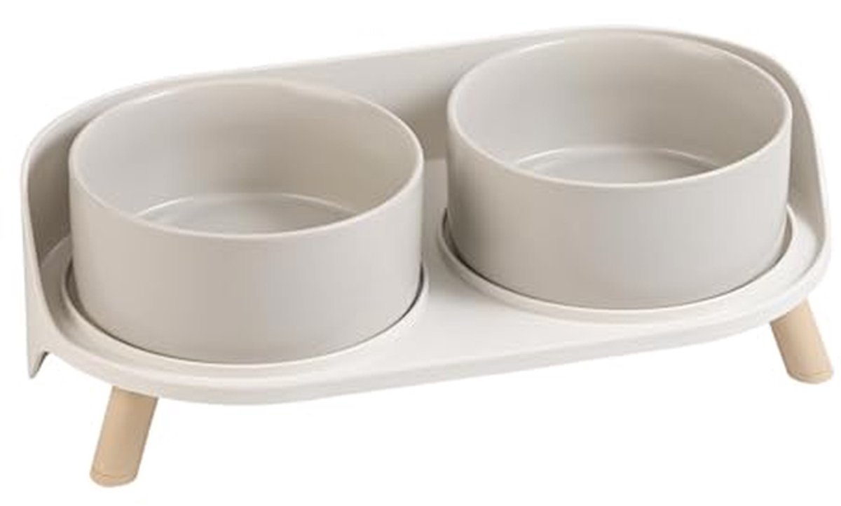 Verhoogde hondenvoerbak - Dubbele voerbak - Comfortabel eten - Spatwaterdicht ontwerp - 2 x 850 ml - Wit