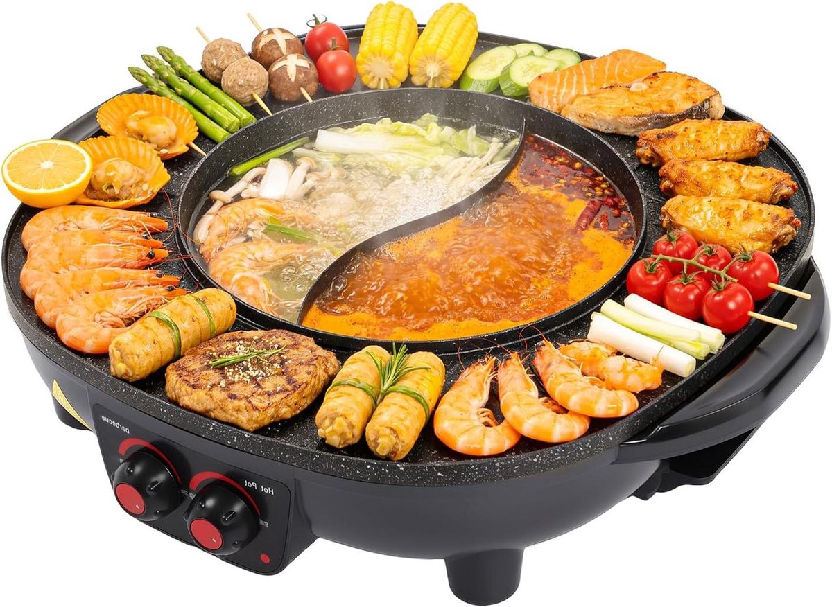 Elektrische Snelkookpan - Grillpan - Samen Eten - Dubbele Kookzones - 3 Liter - Zwart