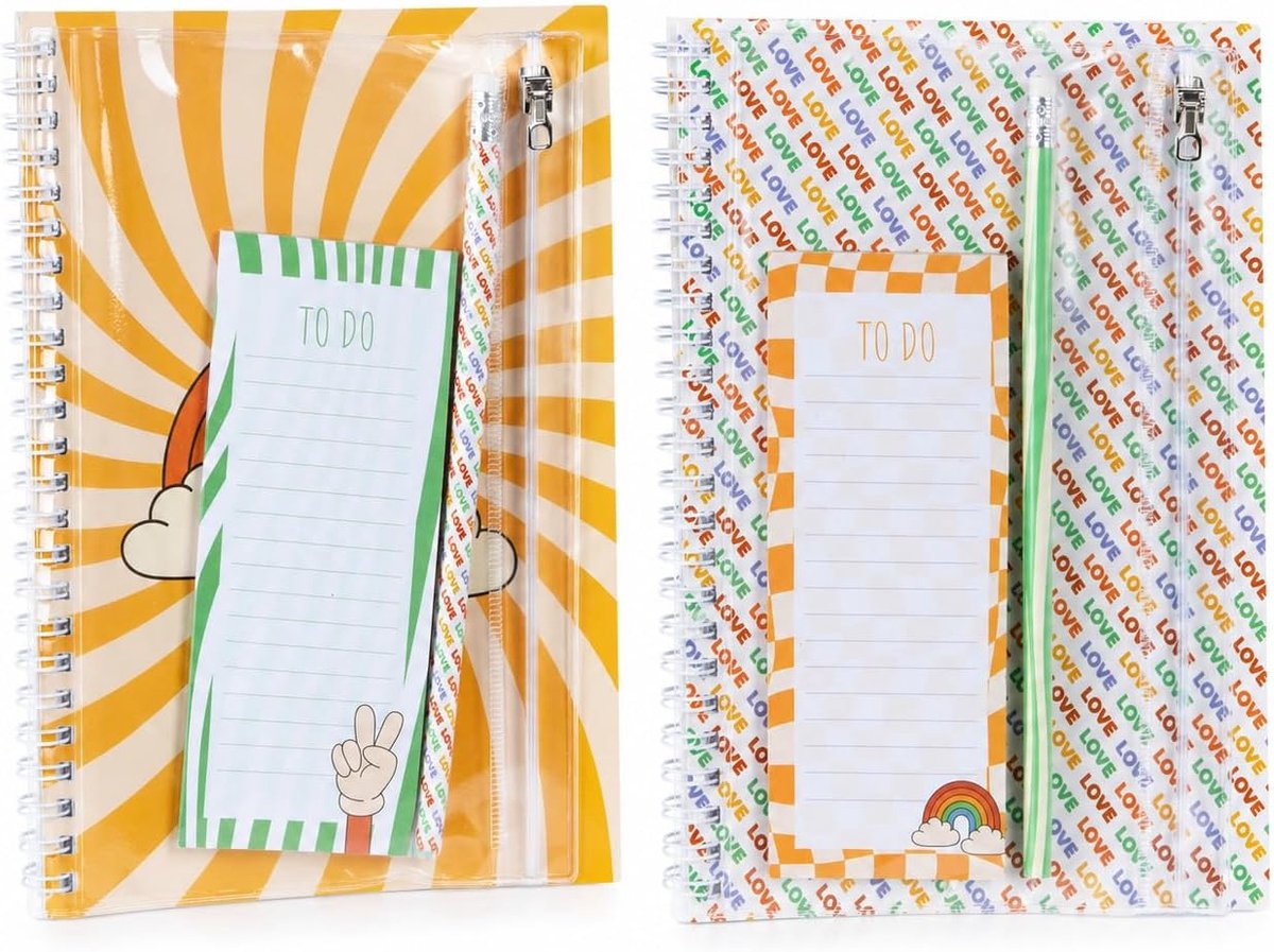 SnelShoppen - Creatieve Spiral Notitieboek Set A5, 80 Lijnen, Met Ritsvak, To-Do Blok en Potlood - Voor Kantoor, School, Reizen, Alleen Goede Vibes