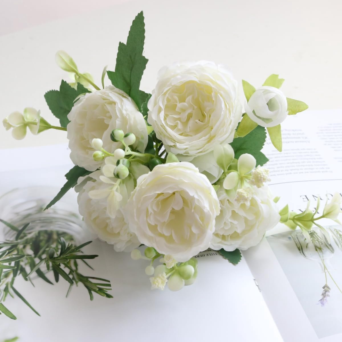 Artificial Rose Bouquet White Rose Artificial Flowers Wedding Chapter Artificial Flowers White 5 Large Flower Heads & - ShopVlot