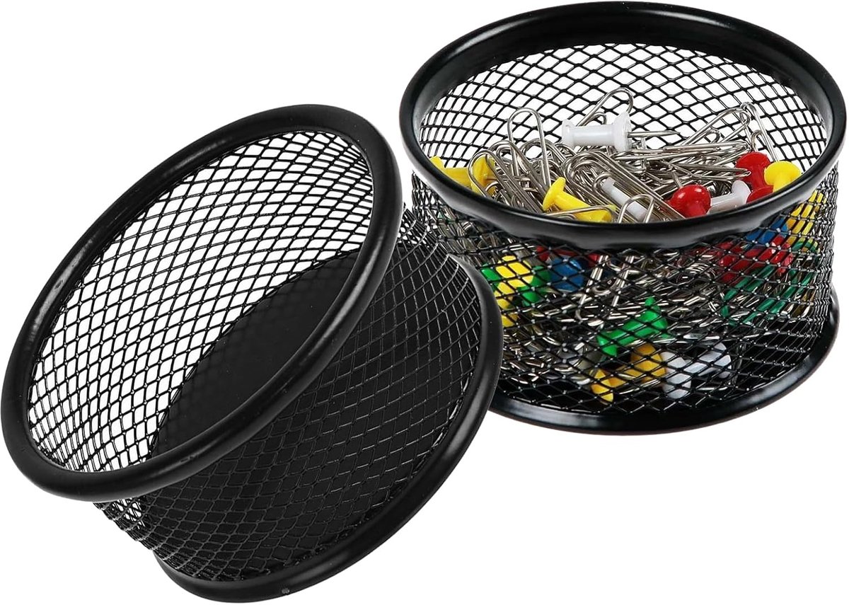 SnelShoppen - Paper Clip Opslagemmer, Paper Clip Dispenser, Paper Clip Houder, metalen Haarclips, 2 Stuks Paper Clip Houder voor Bureau, Ronde Paper C