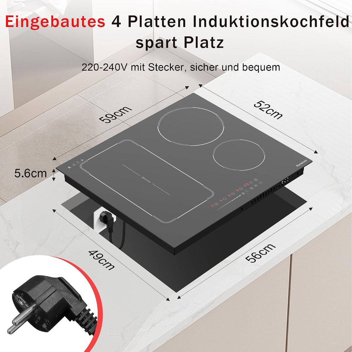 Inductie Kookplaat - 4 Pitten - Snel Koken - Flexibele Zone - 60 cm - Zwart