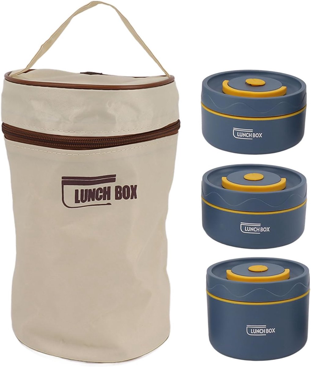 SnelShoppen - Lunch Box met Thermotas, Draagbare Levensmiddelencontainers, 304 RVS Ronde Lunchdoos voor Volwassenen en Kinderen voor Picknick, Reizen,