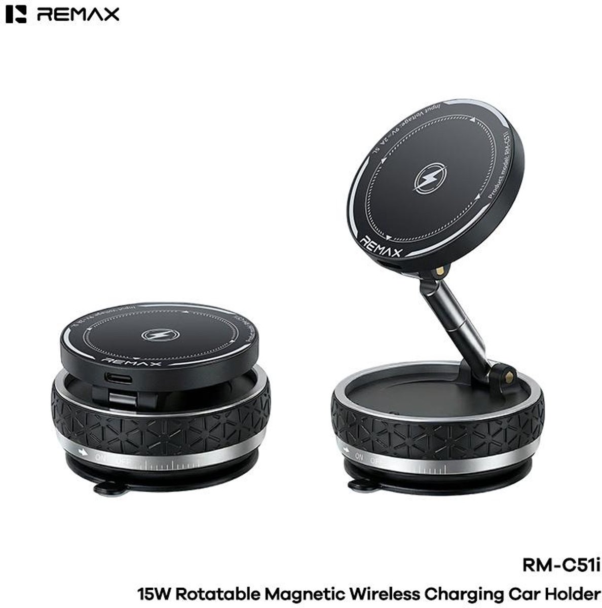 Remax RM-C51i - Telefoonhouder auto - Magnetisch - Draadloos laden 15W - Draaibaar - Zwart