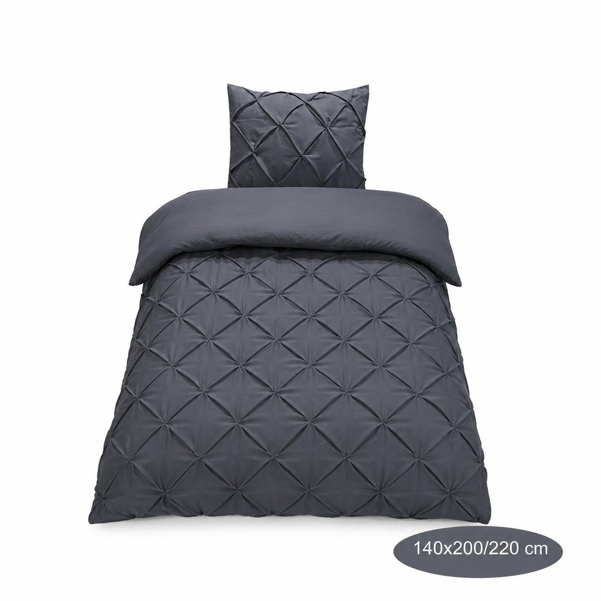 Luxe Geplooid dekbedovertrek - Antraciet - 140x200/220 - Ademend & Zacht - Hotel Chique - incl kussensloop