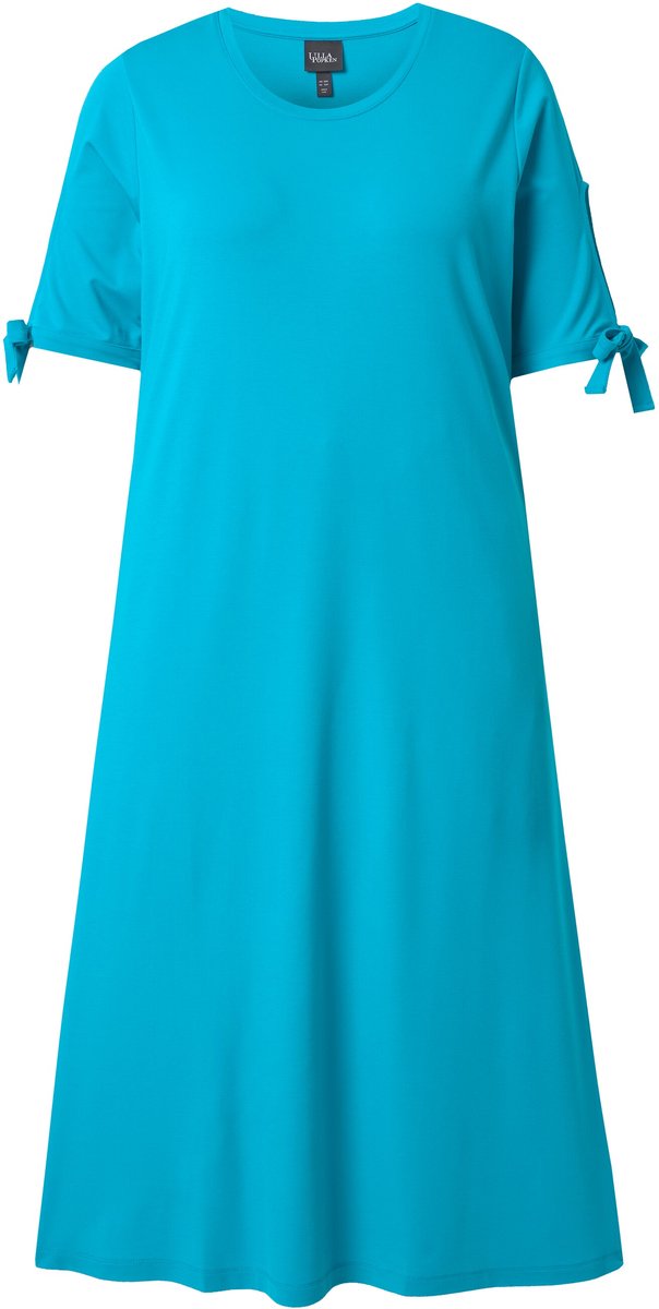 Ulla Popken Dames - Midi-jurk mouwen met split A-lijn ronde hals korte mouwen - Aqua turquoise - Maat 62+