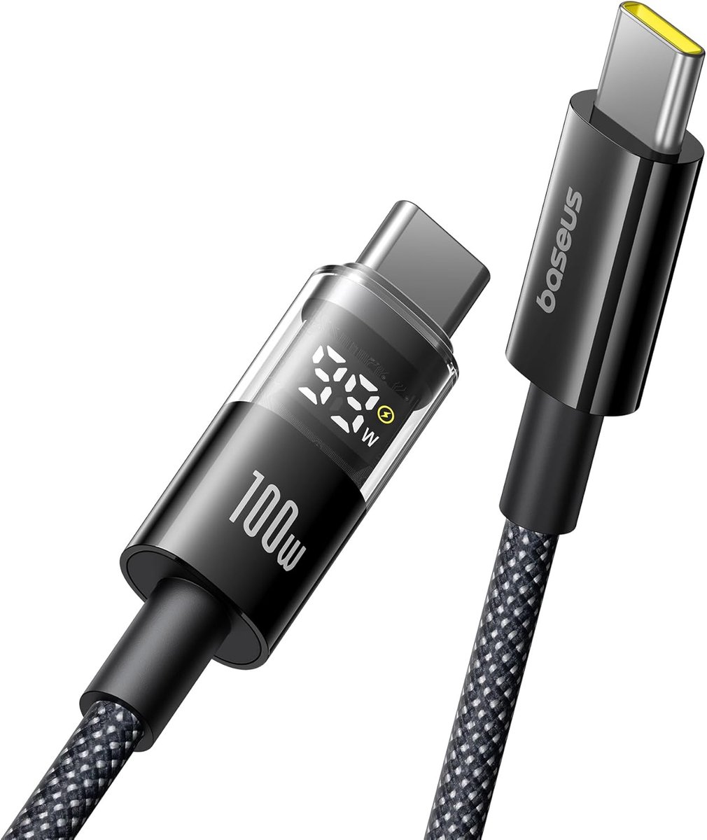 USB C-kabel met Digitaal Display - 100 W Type-C naar C Snellaadkabel met 480 mbps - Gevlochten Draad - Compatibel met iPhone16 - 16Pro - 16Pro Max - 15 - Samsung S24U - Macbook - Surface Laptop - 1m