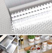 Keuken Achterwand Stickers - 40x300 cm - Zelfklevende Keukenstickers - Muurbeschermer - Oliebestendige Spatscherm - Anti-Olie en Warmtebestendig - Spatscherm keuken - Spatwand Fornuis - voor muren, kasten, aanrechtbladen en planken - Zilveren Kubus