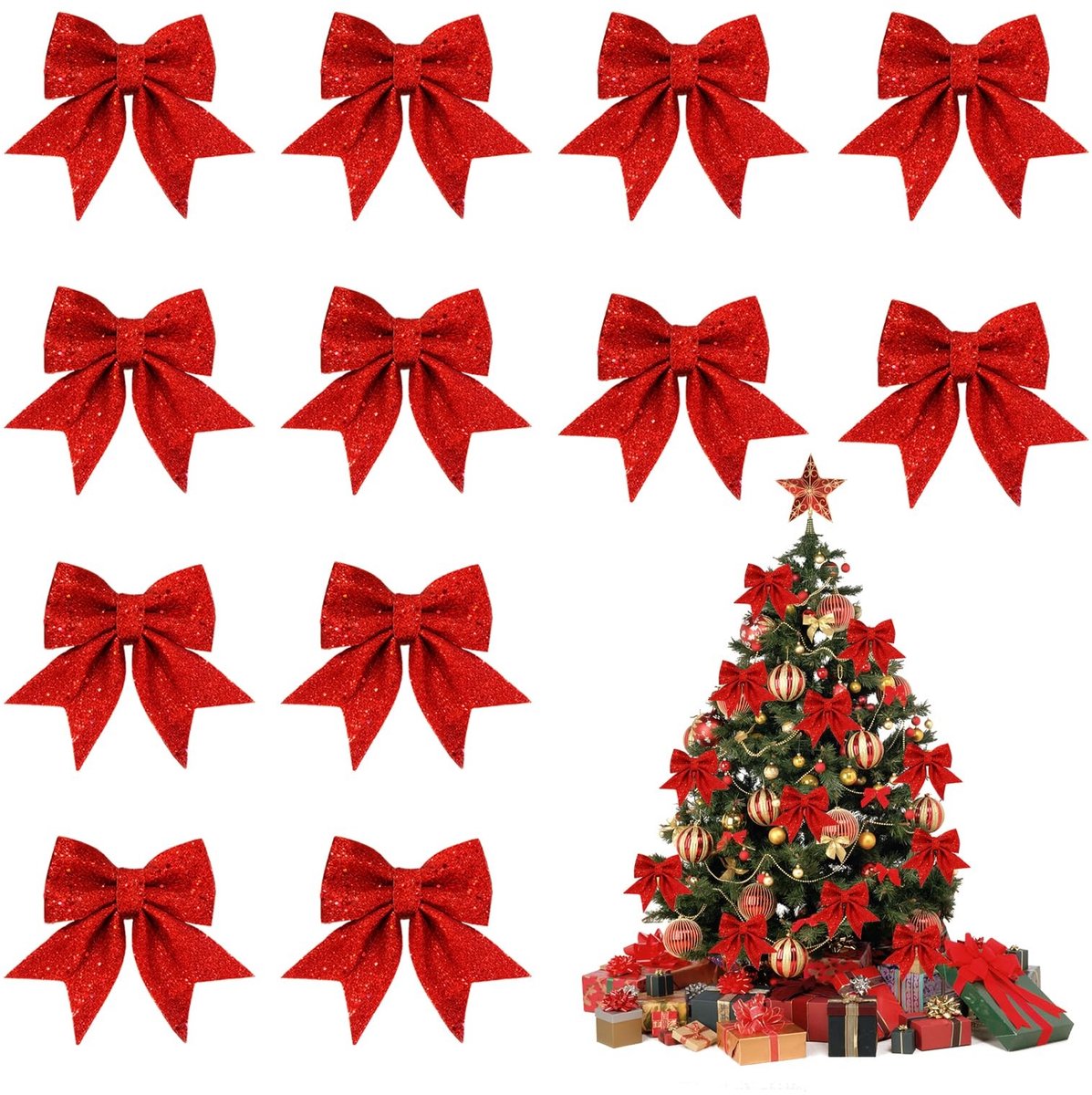 Solidchoice - 12 Stuks Rode Kerststrikken voor Decoratie