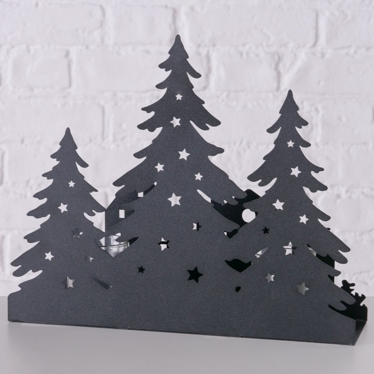 Boltze - Waxinehouder - Kaarsenhouder - Kerst – Zwart - Metaal - Kerstbomen & huisjes - 30x8,5x25 cm – foto 2