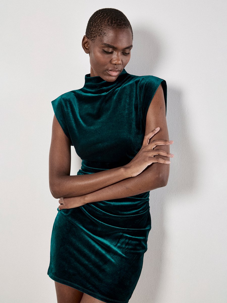 Ruched Velvet Bodycon Mini Dress