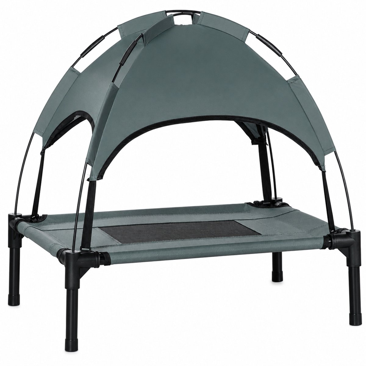 DPLUNIQ Hondenbed - Kattenbed - Zonnewering - Luifel - Draagbaar - Verhoogd - Duurzaam - Ademende Stof - 61x46x62cm - Grijs