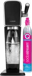 Zwart SodaStream ART bruiswatertoestel met CO2-cilinder, met een fles bruiswater erin.
