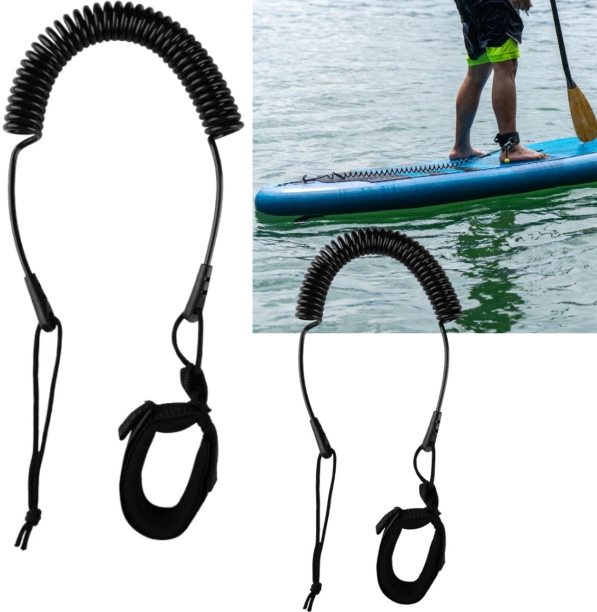 2 stuks - SUP-surfplankbeenlijn - opgerold elastisch ontwerp - veiligheidslijn voor paddleboard - sleepkabel voor surfplank - 5 mm * 300 cm reklengte - geschikt voor surfen - zwart