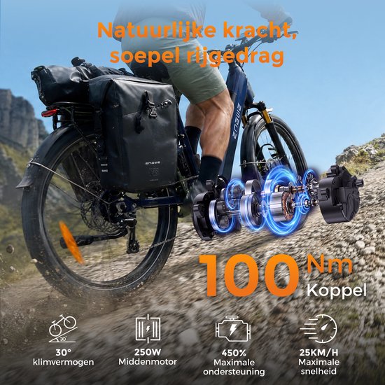 ENGWE E26 3.0 Pro Elektrische Fiets, 26‑inch vette band, 100Nm Koppel, Middenmotor, 720Wh Afneembare Accu, 135km Actieradius, 4‑Staaf Veringssysteem, Slimme APP E‑fiets voor Stad en Off‑Road, Grijs — afbeelding 4