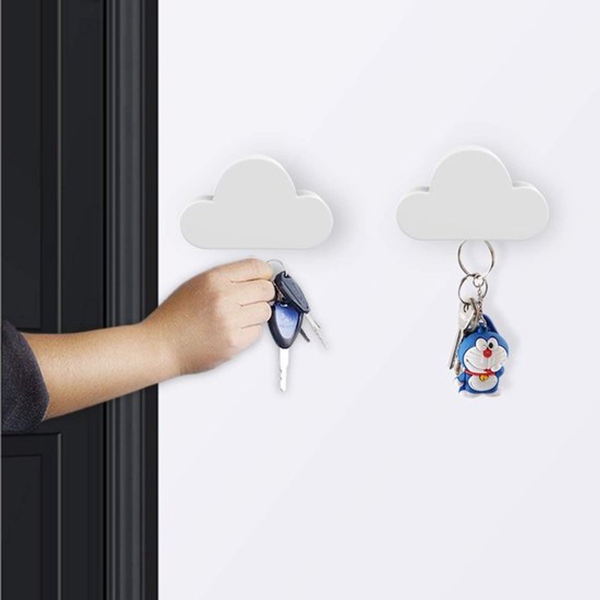 Magnetische Sleutelhanger Houder - 2 Stuks Sleutelrek Organisator met Plakbare Magnetische Sleutelhaken voor Muur en Deur - Wit en Duurzaam
