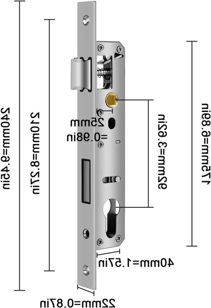 Stalen Buisframe Slot, 92MM Afstand voor Inbouw Deurslot, Geschikt voor Links/Rechts Draaiende Deuren, Duurzaam en Betrouwbaar Deurslot