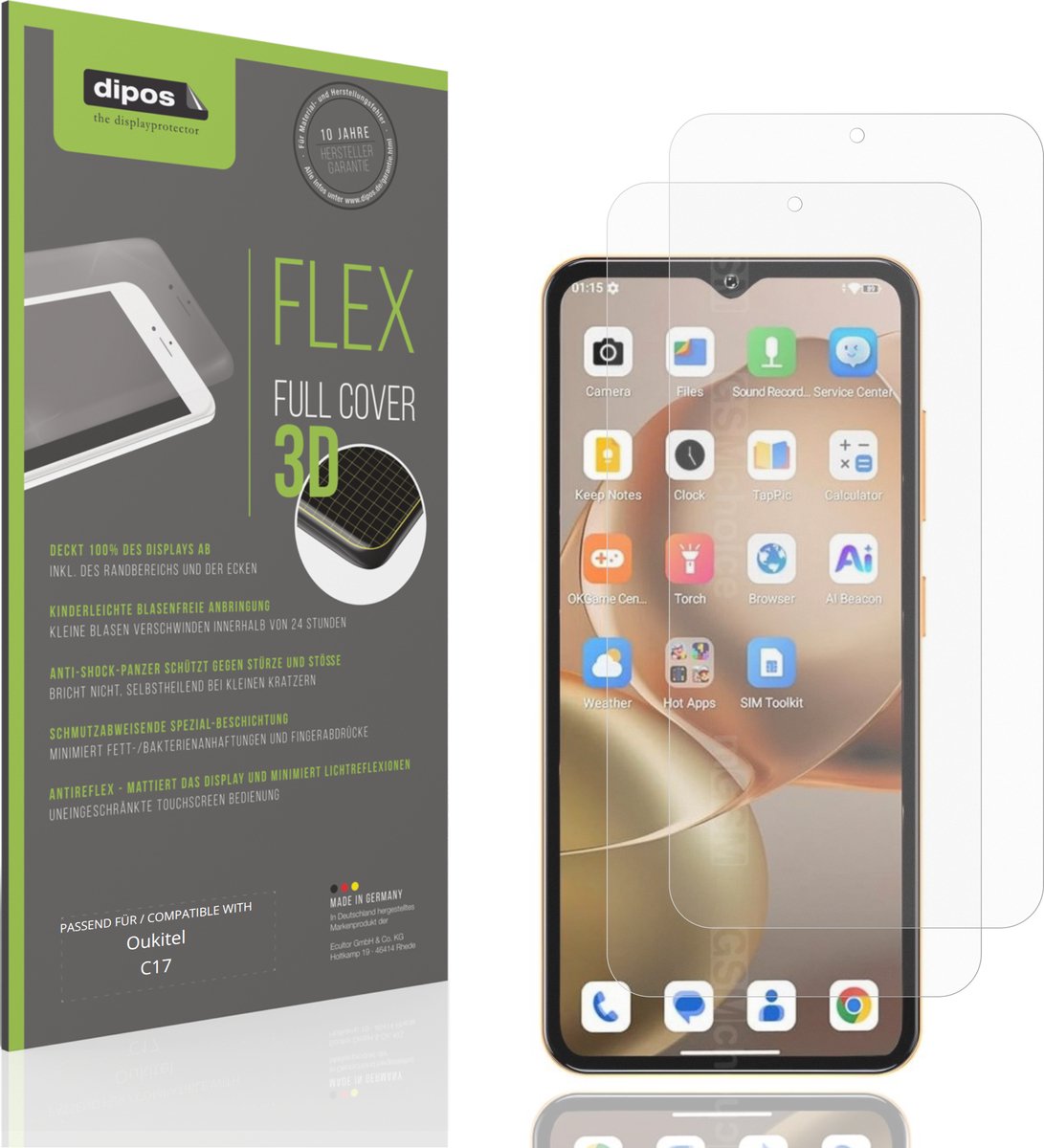 dipos FLEX – 2x Matte Screenprotector geschikt voor Oukitel C17 | Volledige Schermbescherming | Case-Friendly