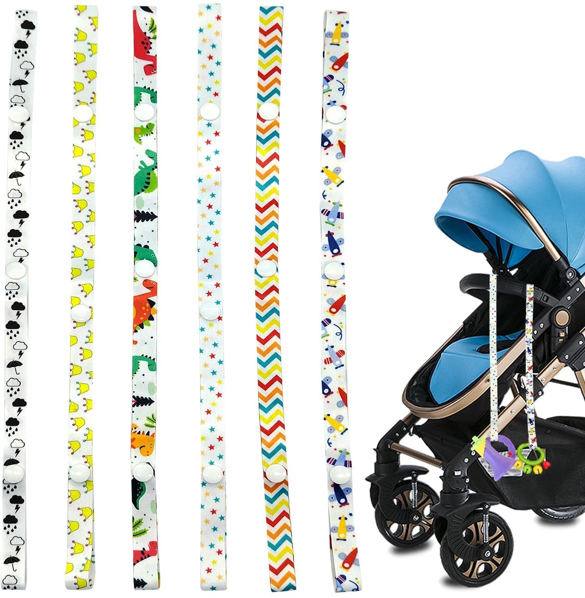 Solidchoice - Set van 6 Speelgoedriemen voor Kinderwagens