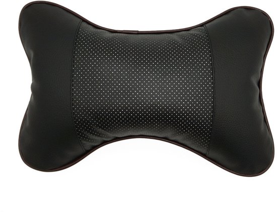 Neksteun Kussen - Auto Hoofdsteun Kussen - Neksteun Auto - Nekkussen voor Autostoel - Universeel Neksteun Auto - Kunstleer - 27x19cm - Zwart