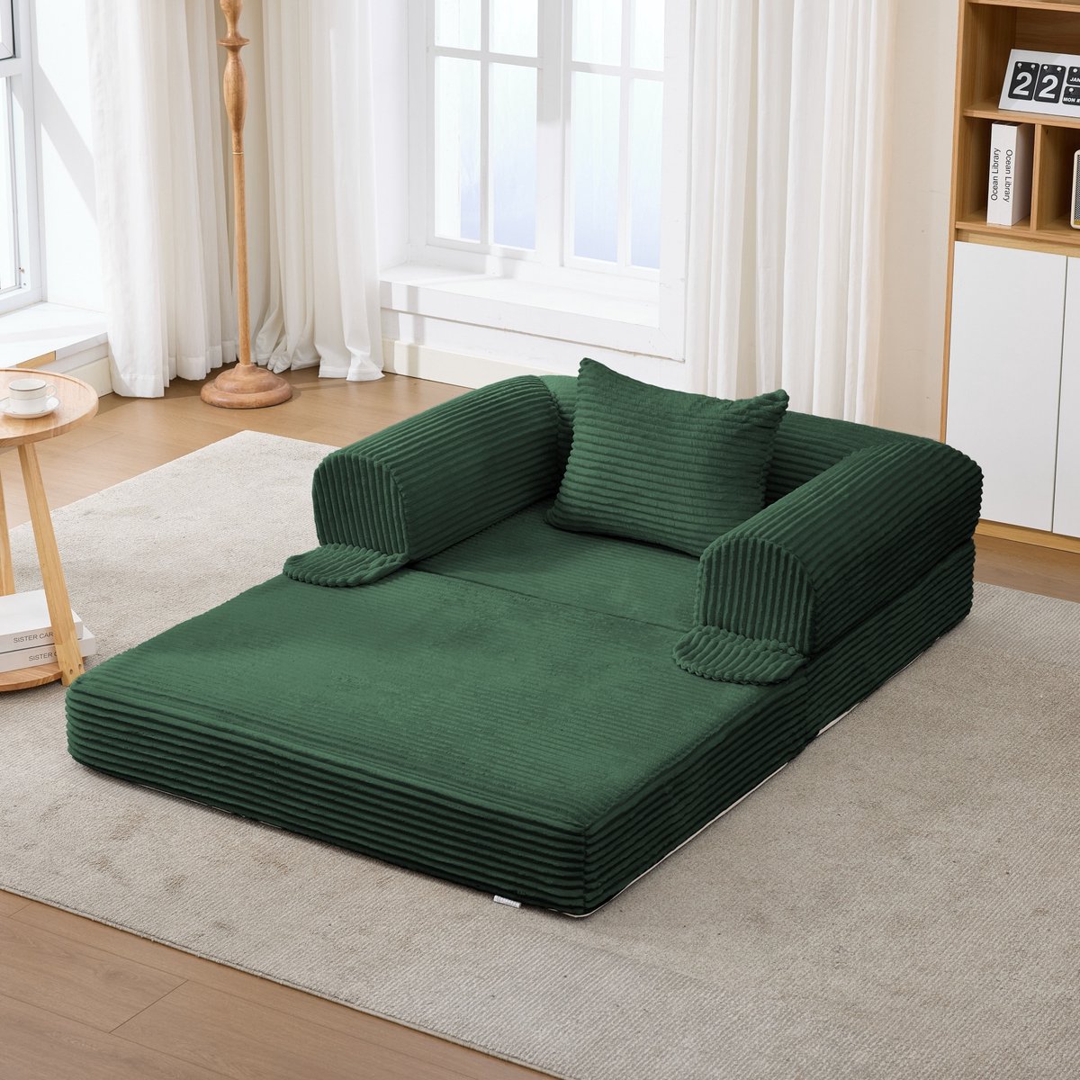 Kord Slaapbank 120x85x65 cm - Geribd Fluweel Slaapbank Met 2-in-1 Functie, Groen