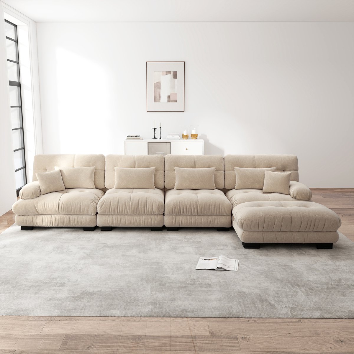 Ontwerp uw Woonkamer met Dit Comfortabele, Functionele L-förmiges hoekbank - 406x145x81 cm, Licht koffiebruin