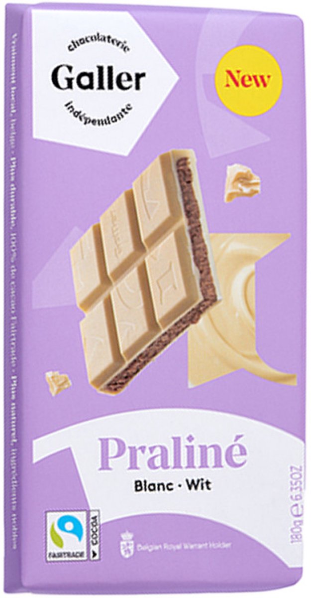 Witte chocoladetablet met pralinévulling Galler Blanc Praline, 180 g