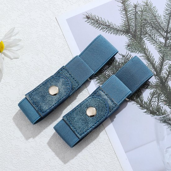 2 stuks - Gesploze Riem - Elastische Comfort Riem - Riem - Elastische riem - Broekriem Zonder Gesp - Elastische Riem zonder gesp - Verstelbare riem - unisex - voor werk, vrije tijd en woon-werkverkeer - voor jeans , broeken , jurken - blauw — afbeelding 2