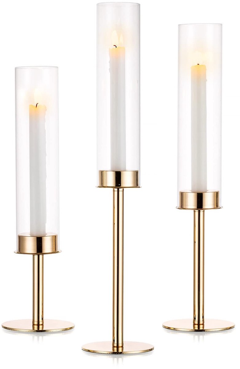 Solidchoice - Set van 3 Gouden Kaarsenhouders met Windbescherming