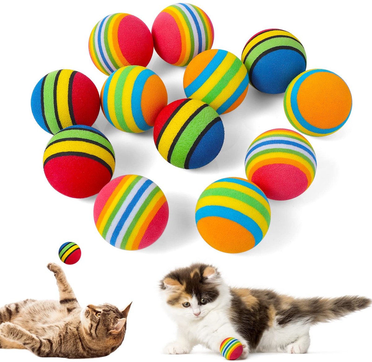 Solidchoice - Regenboog Kat Speelgoed Ballen - 12 Stuks Interactieve Kattenspeeltjes van Zacht Schuim