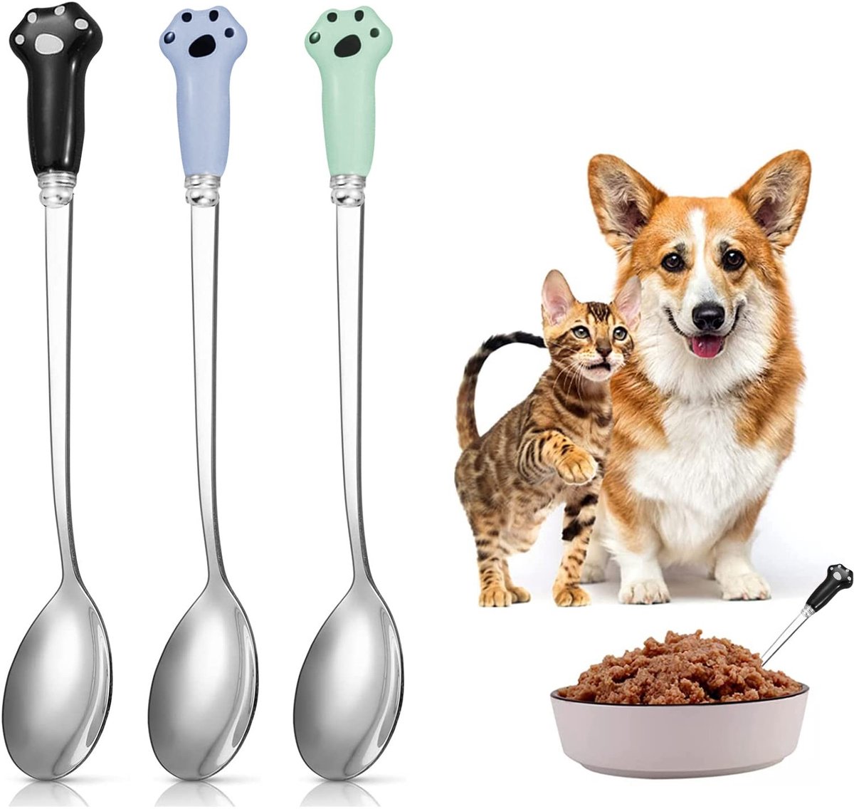 Solidchoice - Roestvrijstalen Pet Food Lepels voor Kat en Hond Set van 3