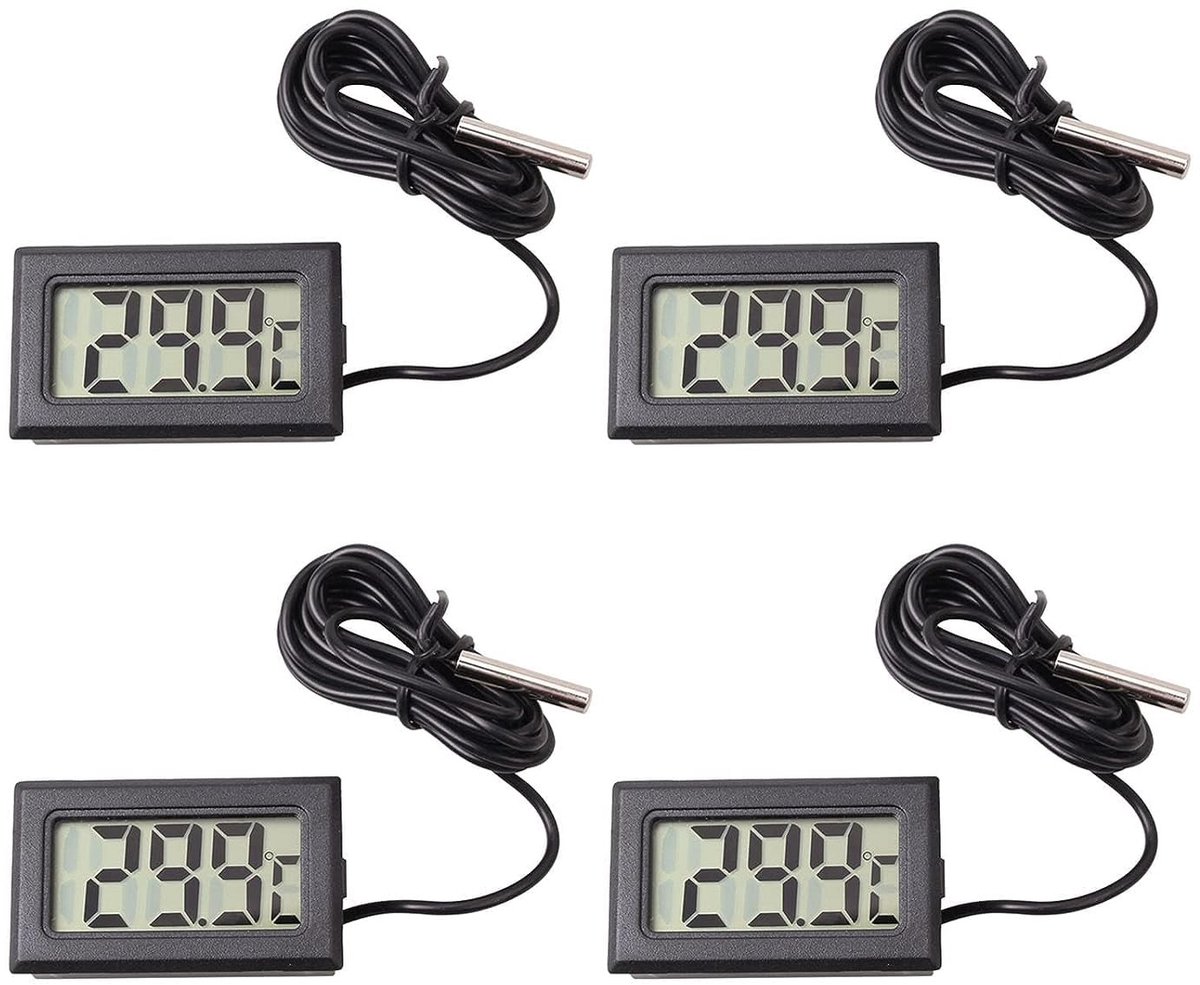 Solidchoice - Set van 4 Digitale Mini LCD Thermometers met Externe Sensor