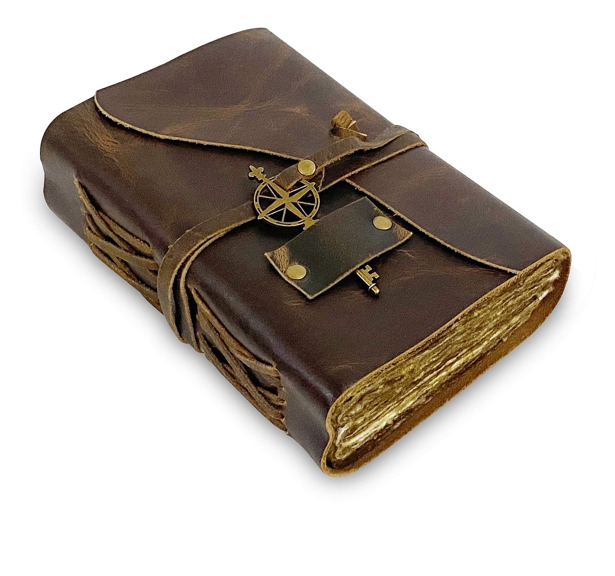 Solidchoice - Vintage Lederen Dagboek - Handgemaakt met Authentieke Randen - Perfect voor Creatieve Geesten