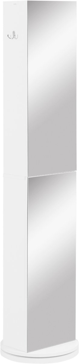 Draaibare badkamerkast met spiegel – opbergkast voor de badkamer – 6 planken – 36 x 36 x 171 cm – wit