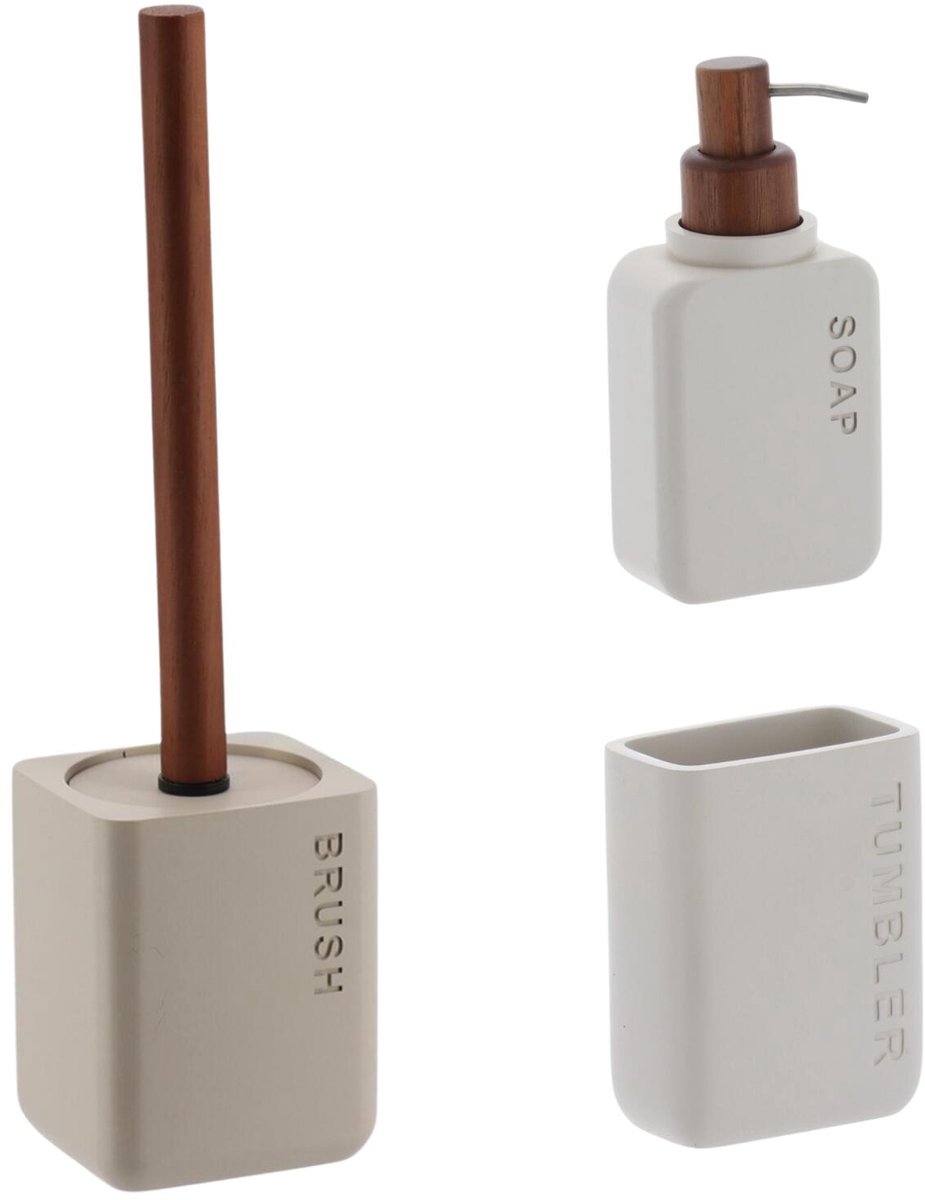 Tendance badkameraccessoires london - beige - kunststof - 3 delig - badkamerartikelen