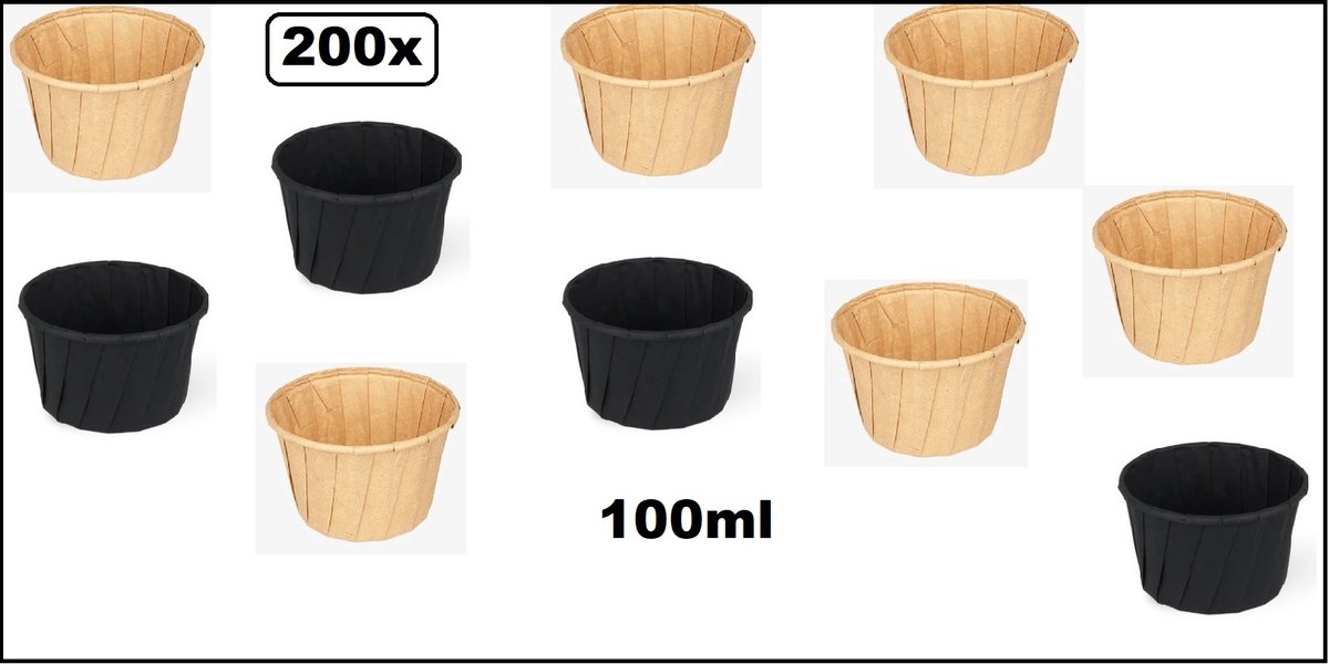 200x Sausbakje mix bruin kraft en zwart 100ml - souffle - papier - Saus bakje mayonaise ketchup mosterd diner food
