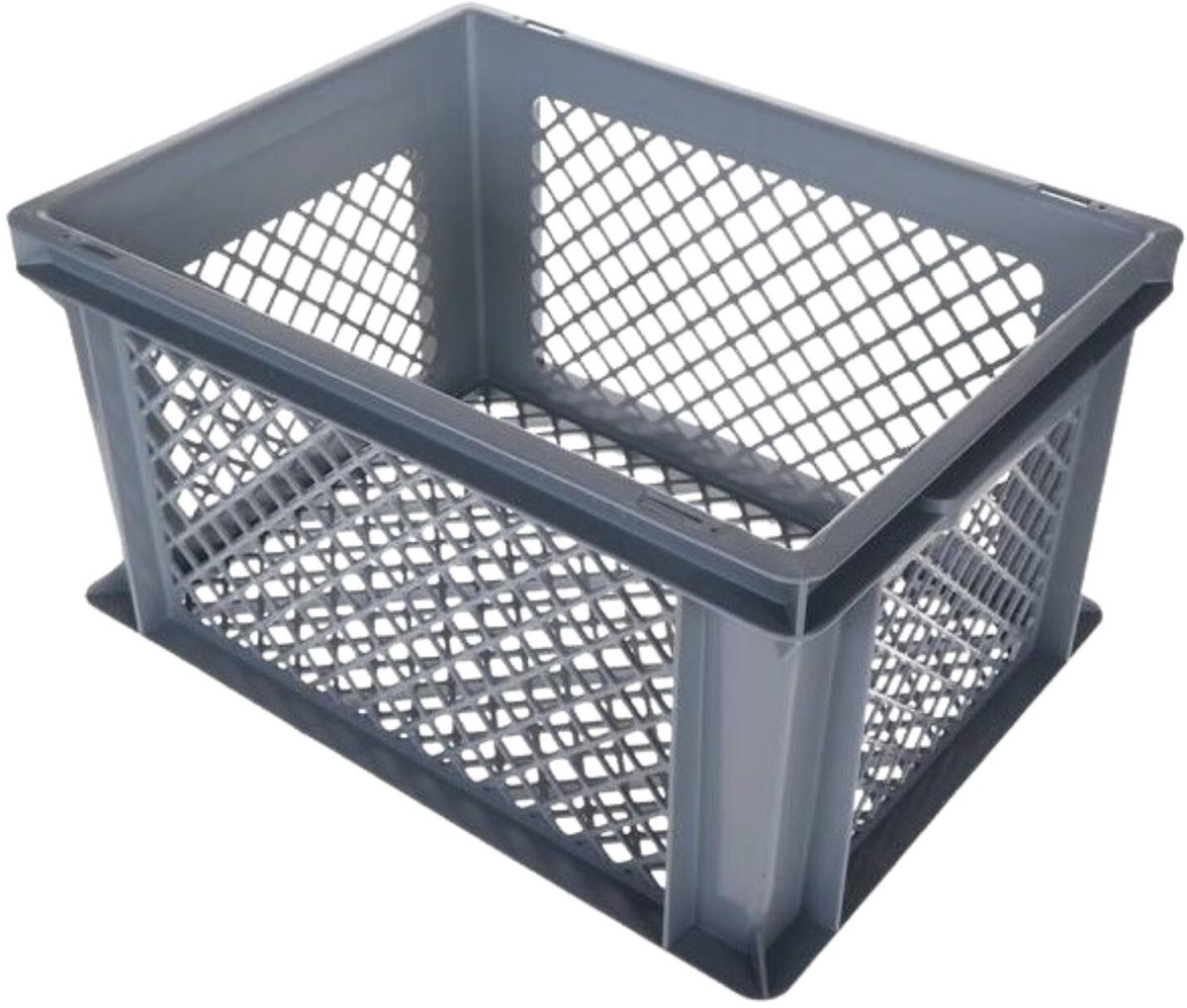 Bellatio Design opbergbox - 2x - opbergkrat - grijs - 40 x 30 x 22 cm - kunststof - open structuur - opbergers - kisten - garage/zolder