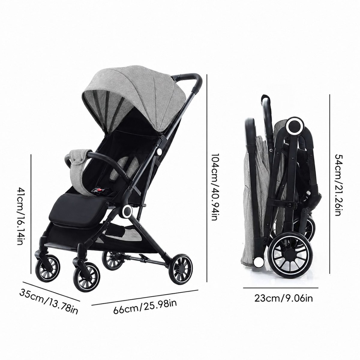 DayeLabel Buggy - Kinderwagen – Lichtgewicht Reisbuggy – Opvouwbaar – Compact – Eénhands Inklapbaar – Met Zonnekap - Grijs – foto 7