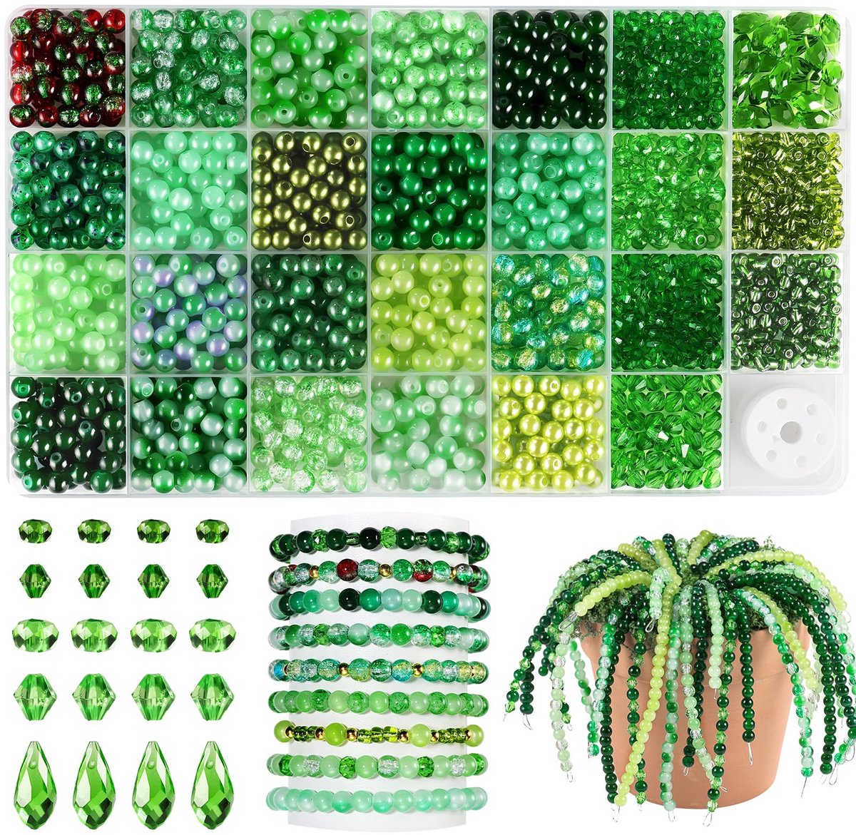 Ryoudavell - Groene Kralen Set (1200 Stuks) - Kristallen Kralenset - Kristallen kralenset - Inclusief tussenkralen en hanger - Armbandkralen - Geschikt voor knutselprojecten en het maken van sieraden - DIY Knutselen & Sieraden Maken voor Volwassenen